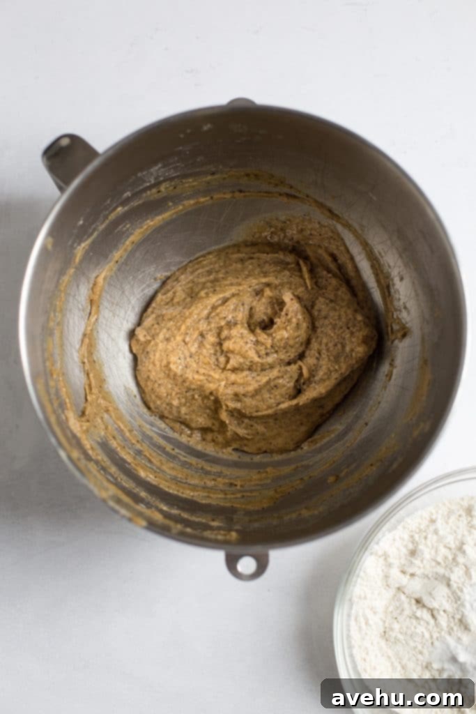 Coffee-Infused Chocolate Chip Chews 6 Smooth cookie batter at the bottom of a mixing bowl