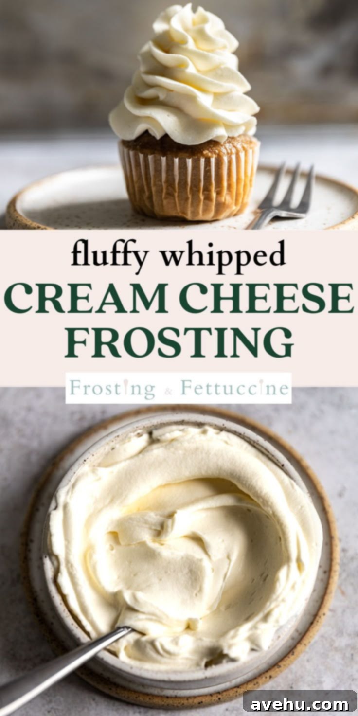 Fluffy Whipped Cream Cheese Frosting 2 A Pinterest-friendly image for Easy Whipped Cream Cheese Frosting, showing a delicious cupcake topped with perfect white frosting, suitable for sharing and saving.