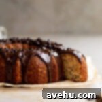 Effortless Chocolate Glaze 5 A banana chocolate chip bundt cake with chocolate glaze.