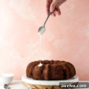 Effortless Honey Cake Glaze 2 A bundt cake drizzled with honey glaze.