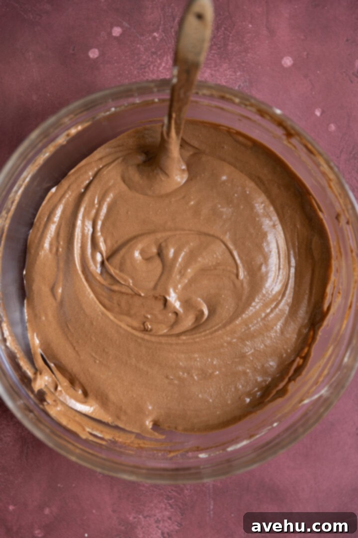 Velvet Chocolate Mousse Cake No Gelatin Needed 11 Chocolate mousse in a glass bowl.