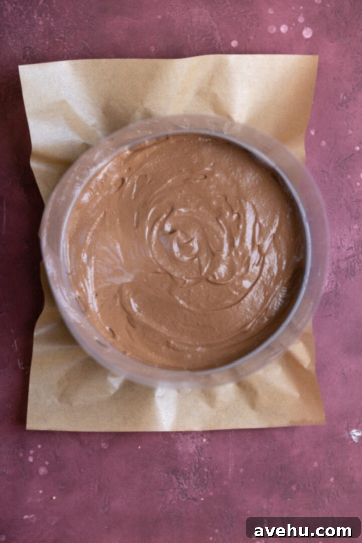 Velvet Chocolate Mousse Cake No Gelatin Needed 12 Chocolate mousse cake in a springform pan.