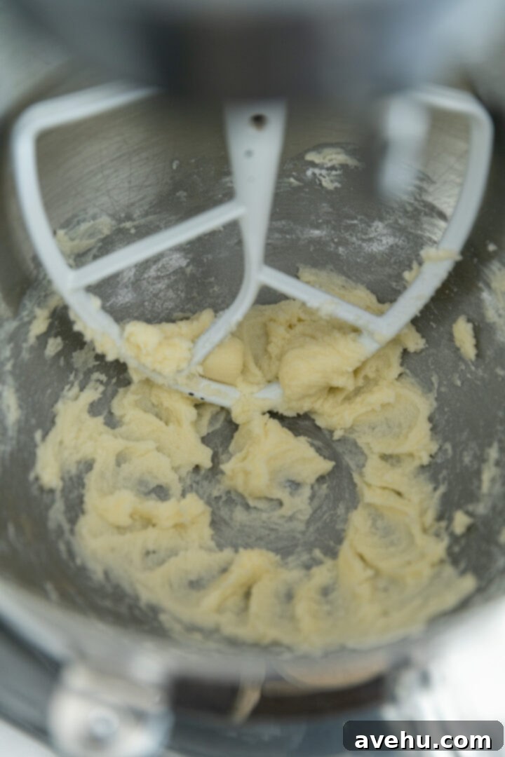 Easy Surprise Cookie Dough Cupcakes 4 Creamed butter, powdered sugar and granulated sugar in a mixing bowl with a paddle attachment.