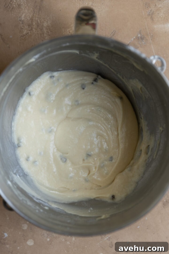 Easy Surprise Cookie Dough Cupcakes 7 Cookie dough cupcake batter in a mixing bowl.