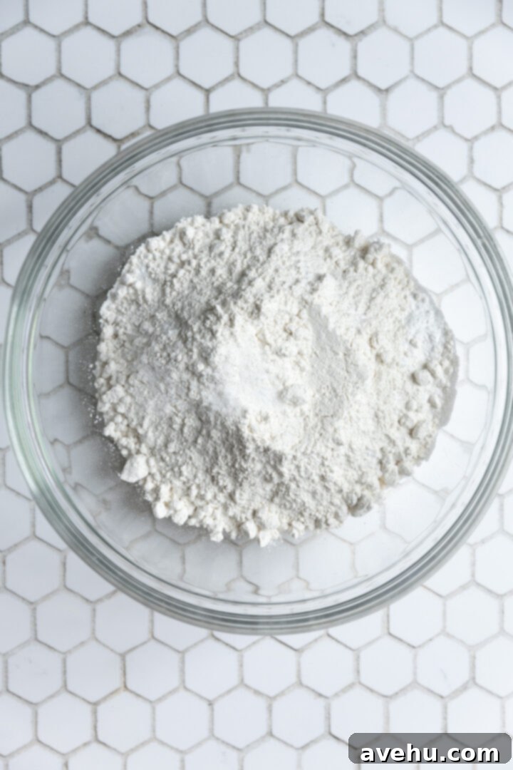 Dry ingredients in a glass bowl.