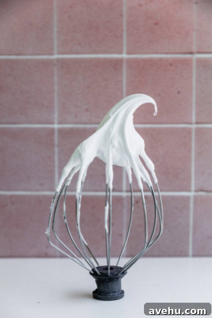 Foolproof S'mores Pie with Decadent Chocolate 10 Stiff meringue peaks on a mixer whisk attachement.