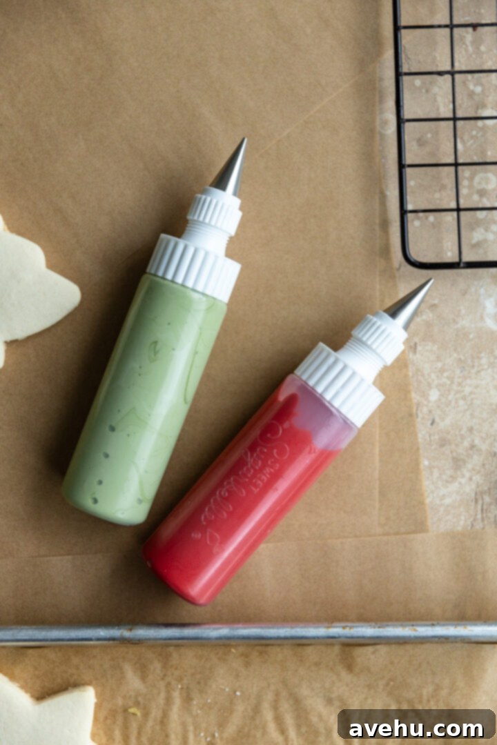 Quick Royal Icing Without Meringue Powder 10 Squeeze bottles filled with different colors of royal icing.