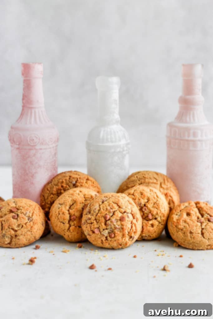Chewy Pumpkin Maple Spice Cookies 2 Chewy pumpkin maple cookies stacked on top of each other on a grey background, showcasing their golden-brown edges and soft centers.