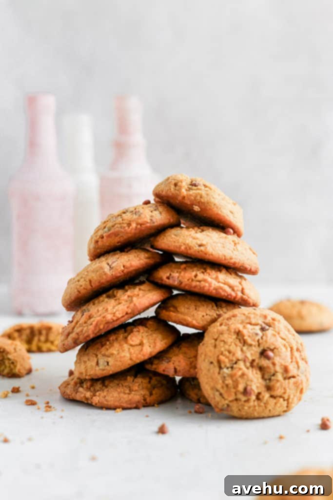 Chewy Pumpkin Maple Spice Cookies 3 Close-up of chewy pumpkin maple cookies with visible caramel chips, perfectly baked.