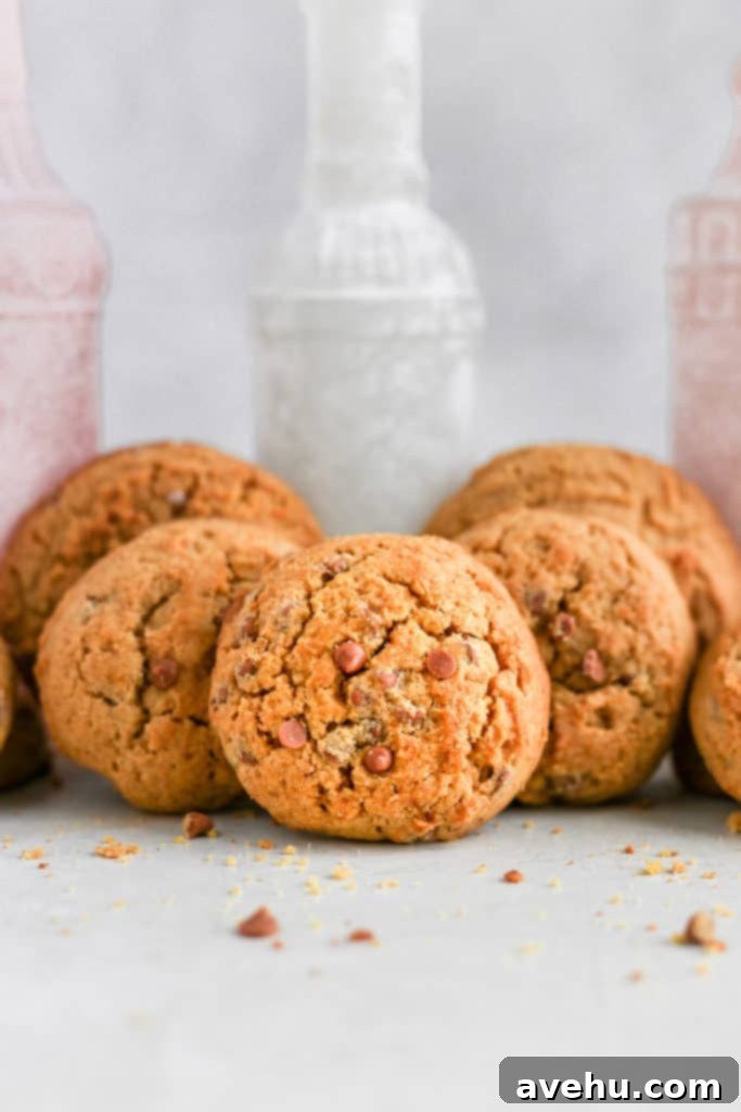 Chewy Pumpkin Maple Spice Cookies 4 Artistically stacked chewy pumpkin maple cookies on a textured grey surface, with one cookie leaning.