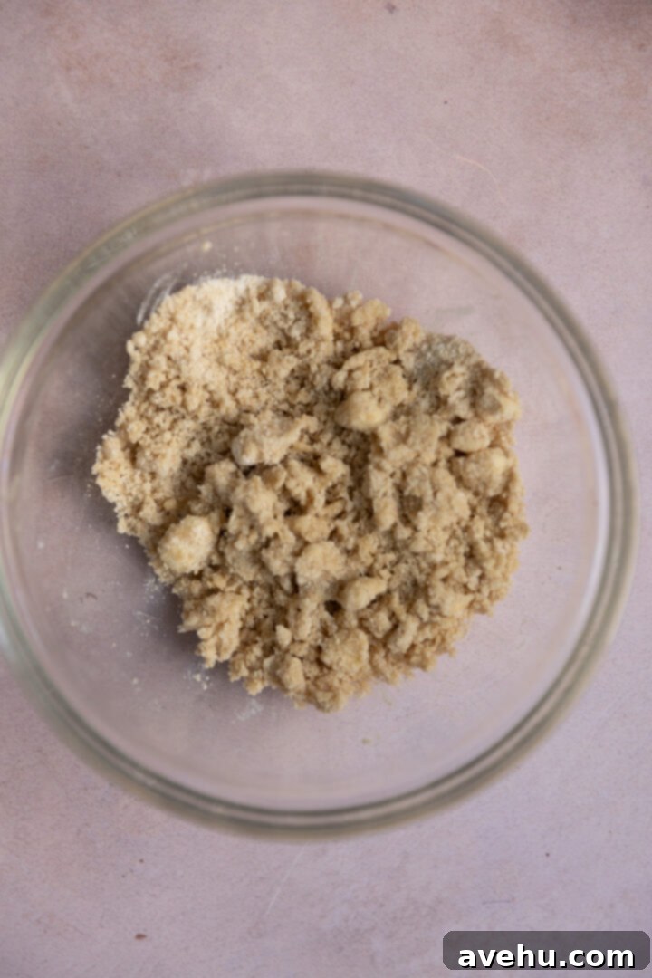 Crave-Worthy Blackberry Streusel Muffins 4 Streusel mixture with coarse crumbs in a glass bowl, ready for chilling.