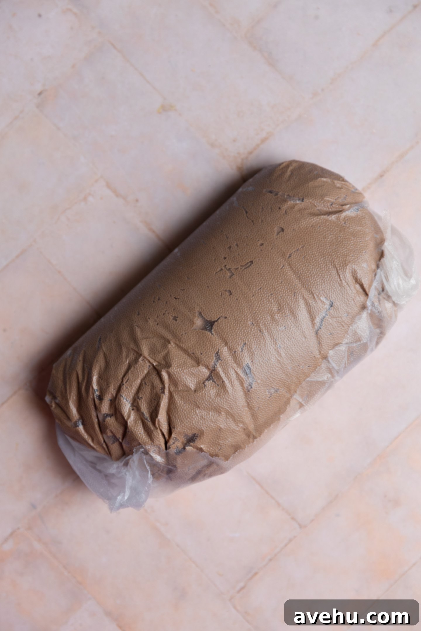 Decadent Cocoa Swiss Meringue Buttercream 12 Leftover chocolate frosting securely wrapped in clear plastic wrap, prepared for refrigeration or freezing.