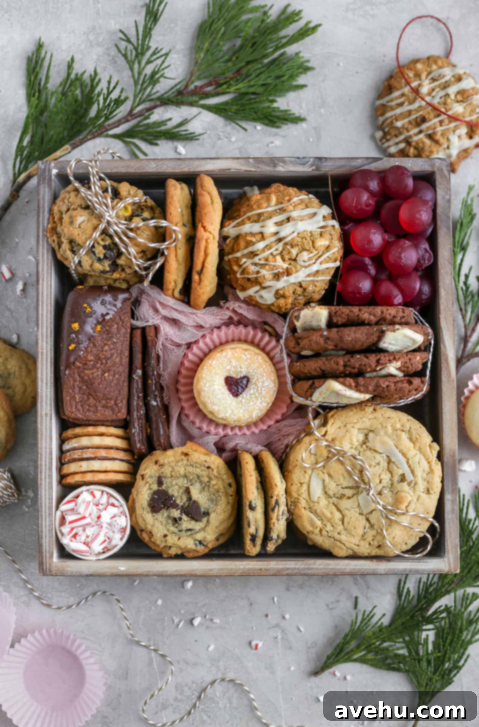 Crafting the Perfect Cookie Gift Box 4 A selection of seven distinct cookie varieties meticulously arranged within a beautiful gift box.