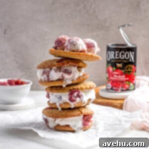 Tangy-Sweet Rhubarb Strawberry Ice Cream Sandwiches 8 Beautifully stacked Rhubarb Strawberry Ice Cream Sandwiches on a white background.