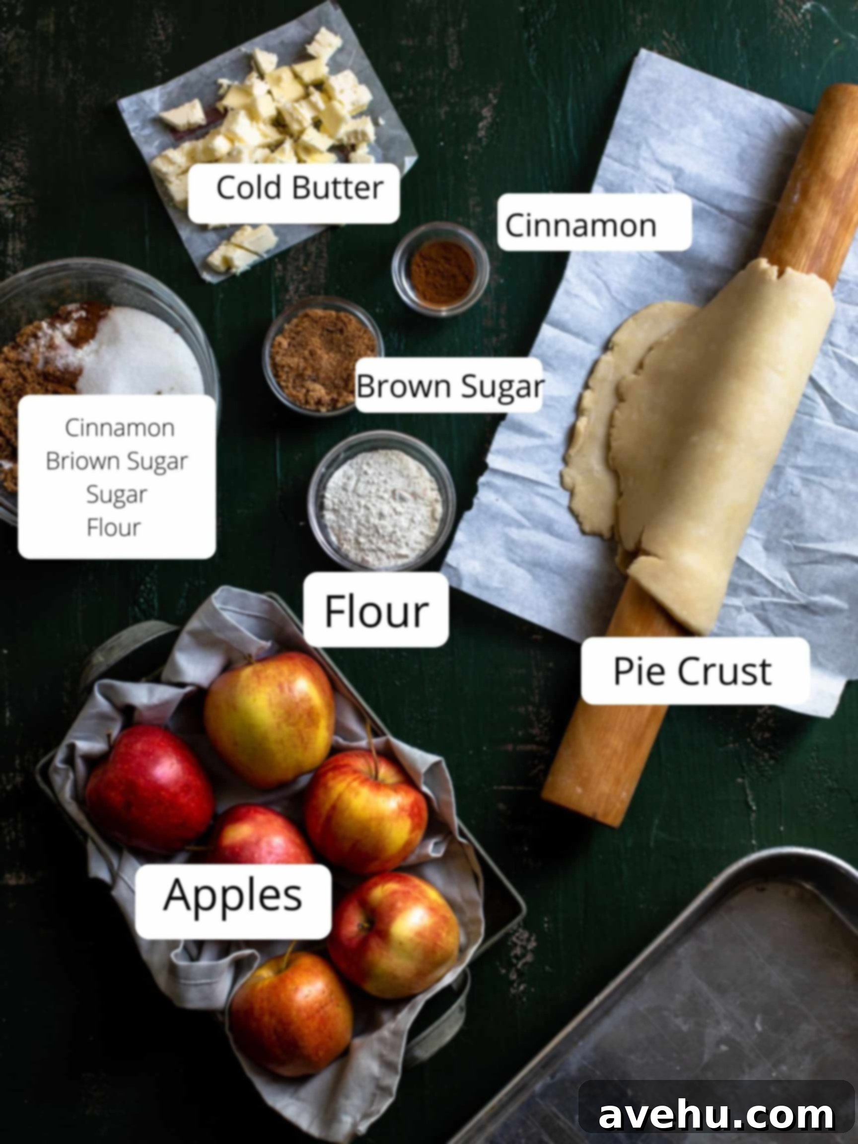 Generous 9x13 Apple Pie Bars 3 Ingredients laid out for apple pie bars recipe