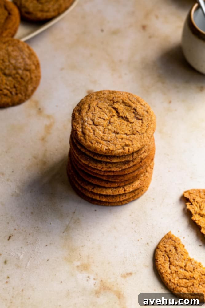 Thin and Crispy Gingersnaps Ready in 25 Minutes 2 A stack of cookies on a marbleized background