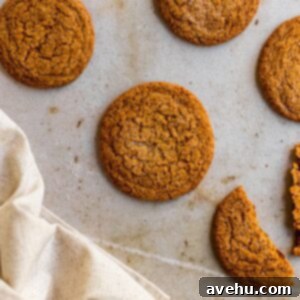 Thin and Crispy Gingersnaps Ready in 25 Minutes 10 Gingersnap cookies on laid out on a marbelized surface