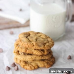 The Ultimate Chewy Chocolate Chip Cookies 2 A stack of golden brown chocolate chip cookies, indicating a delicious batch of chewy treats from this recipe.