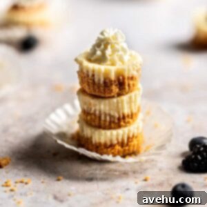 Mini cheesecake bites stacked on top of each other and topped with whipped cream