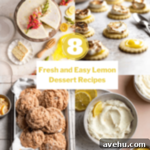 8 Refreshing and Simple Lemon Desserts 2 A grid of 4 lemon desserts in one photo. Lemon poppyseed cake, lemon meringue cookies, lemon coconut cookies, and lemon buttercream frosting.